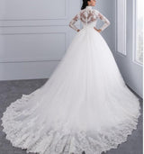 High Neck IIIusion Back Long Sleeve Wedding Dress Lace Ball Gown Wedding Gowns