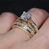 Crystal Engagement Wedding  Rings At Bling Brides Bouquet color Gold