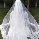 2 Layers Sequins Lace Cathedral Wedding Veils with Comb Long White or Ivory Veil