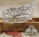 Silver Wedding Tiara +matching earring Crystal Bridal pageant Crown