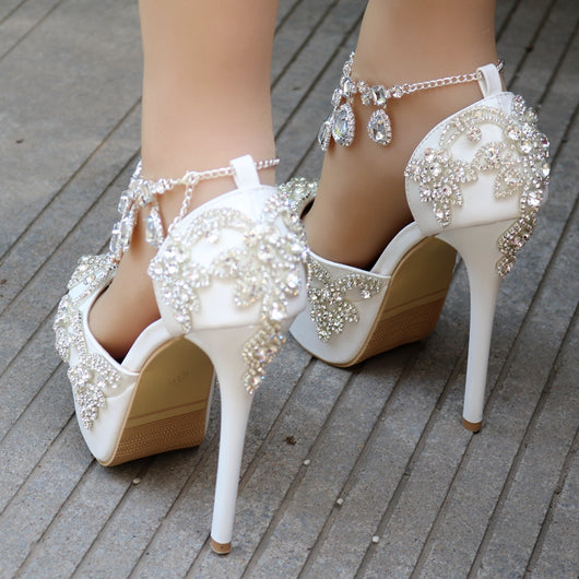 Buy Bridal Shoes Stiletto Tulle Pearl Design Thin Heel Stylish Design  Luxury Design Online in India - Etsy
