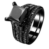 Black Princess Cut Zircon Engagement Ring Set His Her Couple Ring