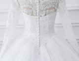 Lace Wedding Dress Long Sleeves Off Shoulder Tulle Puffy Bridal Gowns