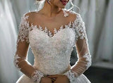 Custom  Made Ball Gown Bridal Dress with long covered lace sleeves. Covered Chest, Back and neck.