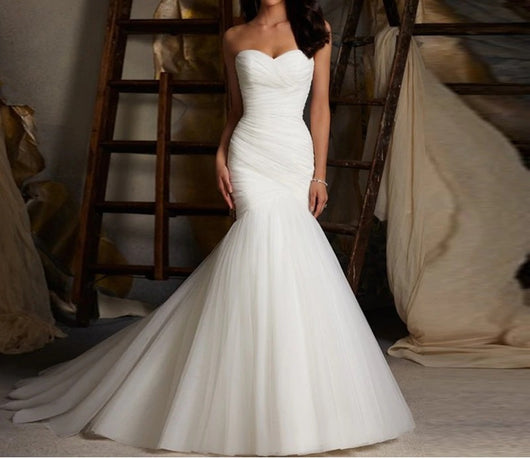 Mermaid Wedding Dresses with Strapless Lace Up Back