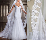 Cathedral Length Wedding veils with Lace edge color White/ Ivory