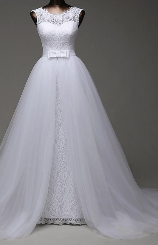 Mermaid Lace wedding dress with tulle detachable train