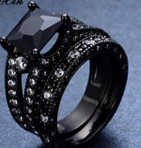 Black Zircon Ring Sets Gothic  Wedding Rings For women