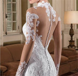 Long Sleeves Mermaid Wedding Dresses High Neck Lace Appliques Bridal Gowns
