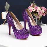 14cm Bling crystal Wedding  shoes Closed toe women's high heels