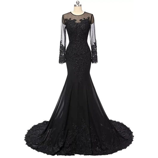 Black Gothic Mermaid Black Wedding Dresses With Beading, Pearls, And  Applique Satin Plus Size From Alegant_lady, $190.96