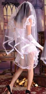 Bridal lingerie with veil.  Sexy white lace night dress with veil.