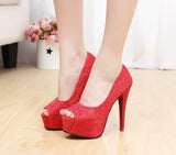 Sparkling rhinestone wedding shoes open toe high-heeled shoes women's party bridal shoes