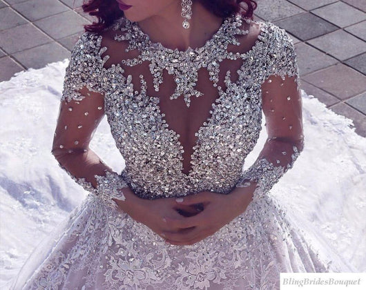 Long Sleeved Lace Wedding Gown with  Luxury beading