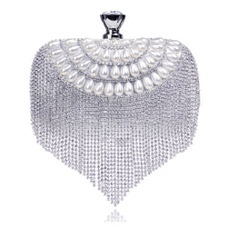 Tassel Rhinestones Clutch Women Evening Bags Beaded Handbags with Pearls