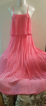 Pink Pleated Ruffled Maxi Dress, Chiffon pleated maxi dress, Long tiered Maxi-dress,