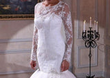 Mermaid Long sleeved Lace Wedding Bridal Gown with Victorian Lace Sleeves