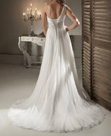 One Shoulder Chiffon Beach Wedding Dress  at Bling Brides Bouquet online Bridal Store
