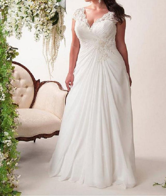 Chiffon Plus Size Beach Bridal Gown at Bling Bouquet online – Bling Brides Bouquet - Online Bridal Store