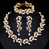 Wedding Pearl Jewelry Sets with Crystals Gold or silver Plated Necklace Earrings Bracelet set