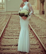 Long Sleeves Satin and Lace Mermaid Wedding Dress at Bling Brides Bouquet online Bridal Store