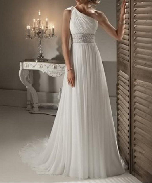 One Shoulder Chiffon Beach Wedding Dress  at Bling Brides Bouquet online Bridal Store