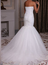 Mermaid Embroidered Lace Bodice Wedding Bridal Dress, tulle skirt