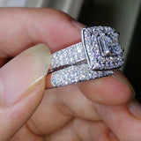 Bling Bridal  134pcs Topaz simulated diamond 14KT White Gold Filled Wedding Ring Set Sz 5-11