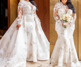 Beautiful Plus Size Mermaid Lace  Bridal Gown with detachable skirt