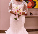 Plus Size Wedding Dress ,Elegant Lace Crystal Mermaid Wedding Dresses