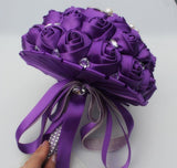 Purple Wedding Bridal Bouquets Satin Crystal Wedding Bouquet with bling