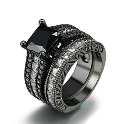 Black topaz & Clear Crystal Bridal Rings Sets Black Gold Color wedding jewelry set