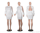 Sexy backless long sleeve  night evening club dress White party dress