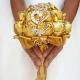 Gold Silk rose Bridal Bouquets Rhinestone Crystal wedding Bouquet