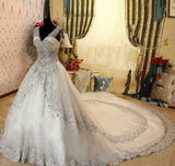 Bling V Neck Wedding Dresses Bridal Gown With SWAROVSKI Crystals