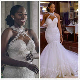 Elegant Lace Vintage Beaded Wedding Dress Mermaid Bridal Dress