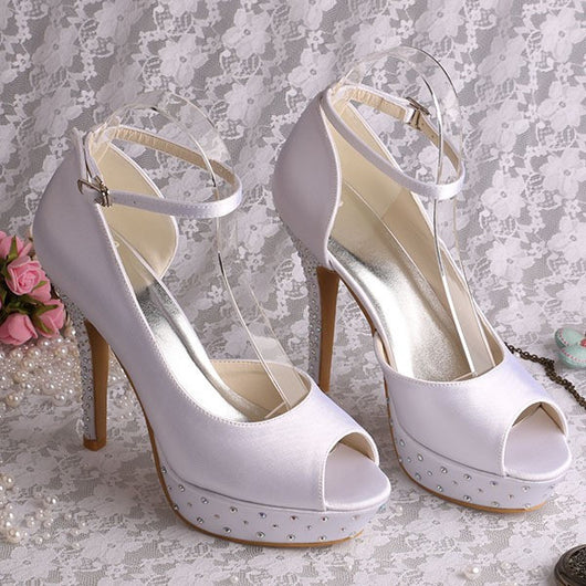 Online Shopping Platform Heel 5 inch High Heeled White Closed Toe Wedding  Shoes For Bridal Pumps S3720230730 | BuyShoes.Shop