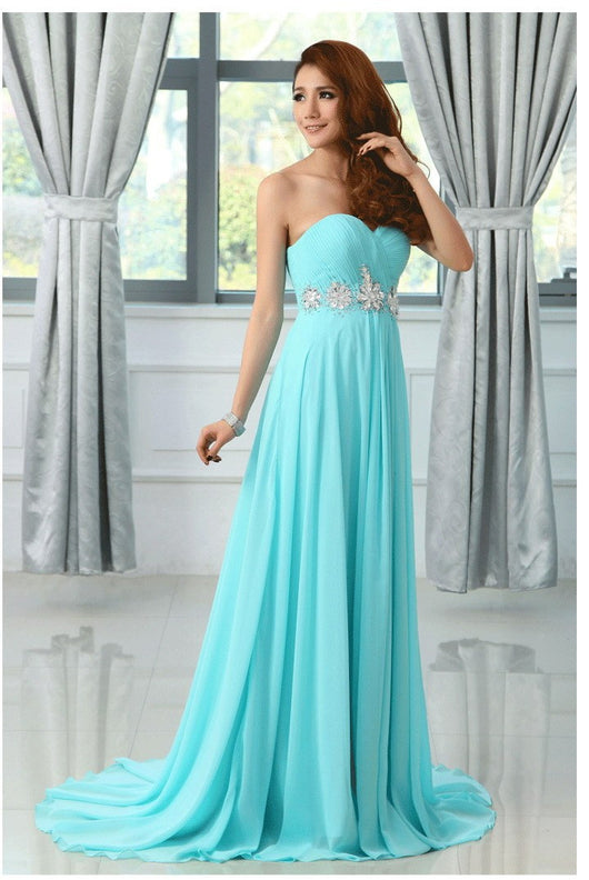 Chiffon turquoise colored  bridesmaid dress at Bling Brides Bouquet online Bridal Store