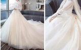 Vintage Long Sleeve Wedding Dresses High Neck Open Back Wedding Gown