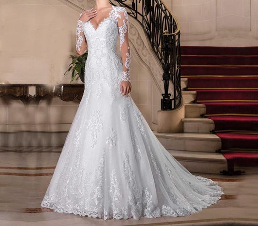 Lace Long Sleeve Wedding Dresses Vintage Mermaid Wedding Dress