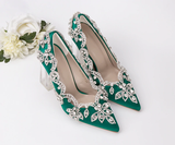 Bling Bridal  Crystal Wedding Shoees  Satin Silk Pumps