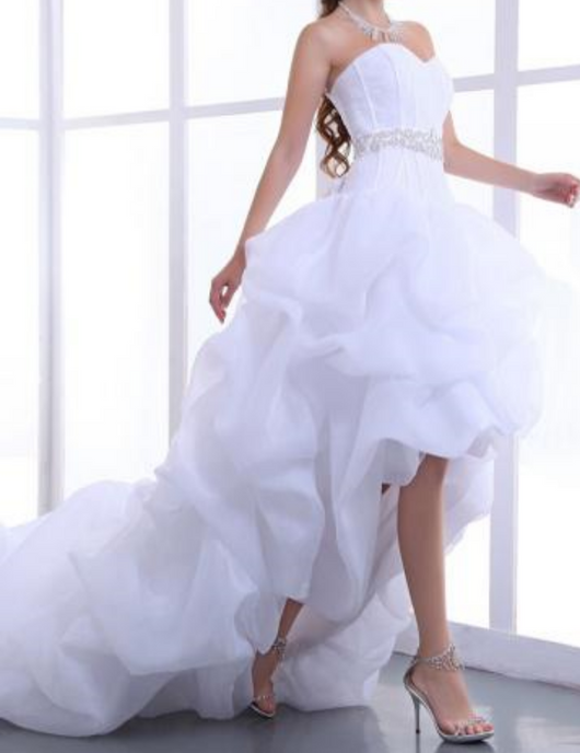 High Low Wedding Dress Organza Sweetheart Coset Back  Bridal Gowns at Bling Brides Bouquet