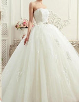 Corset Back Strapless Ball Gown Wedding Dresses With Lace Appliques