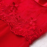 Lace Embroidery Red Baby Doll Sexy Lingerie Women Solid V-Neck Transparent  Lingerie